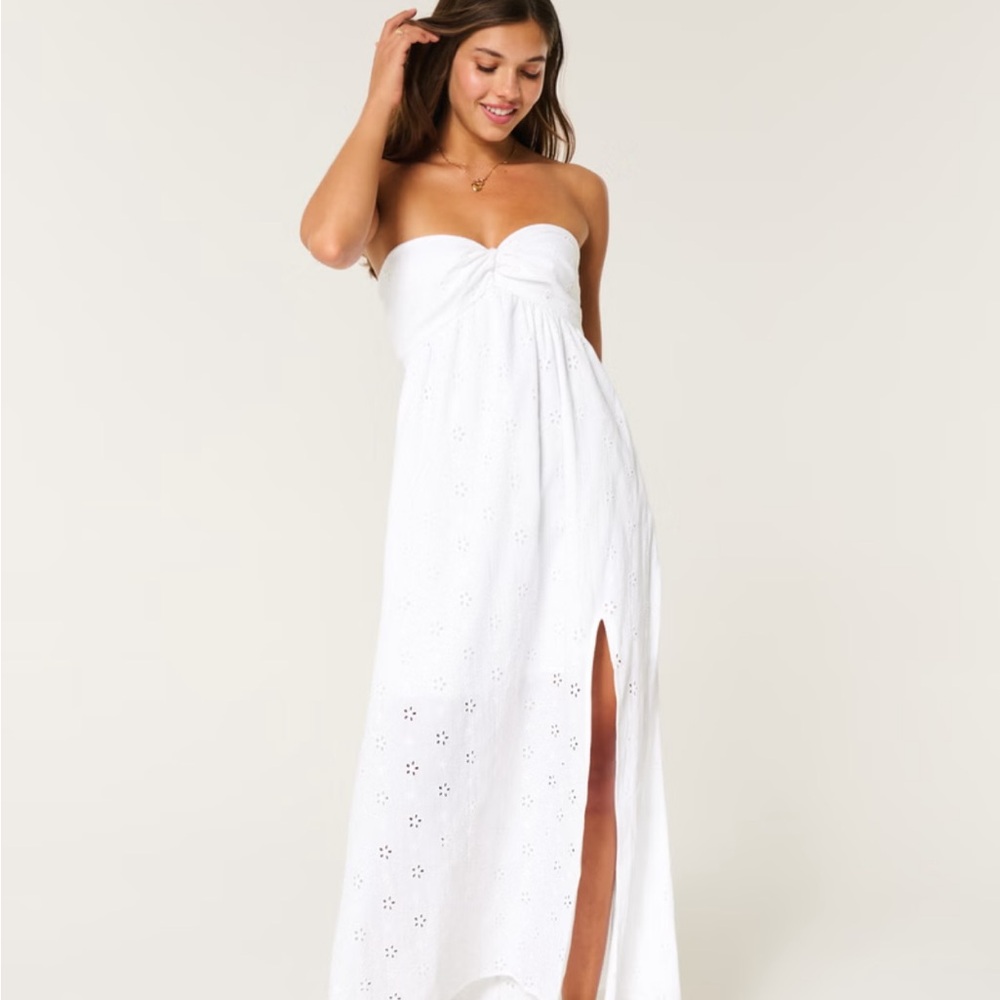 Hollister White Strapless Eyelet Dress